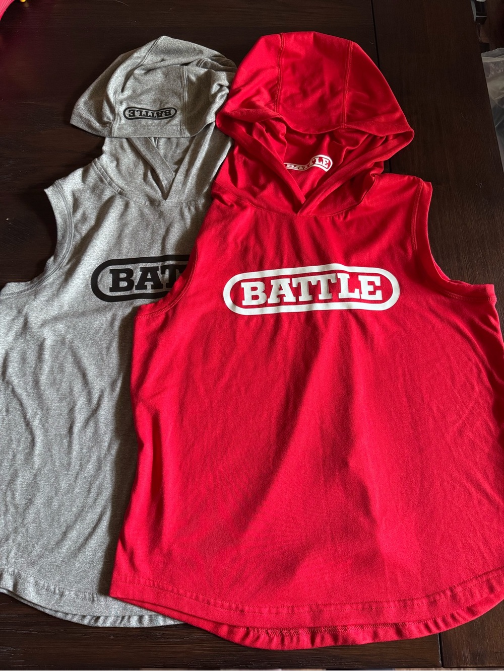 BATTLE Sleeveless Red & Gray Hoodies